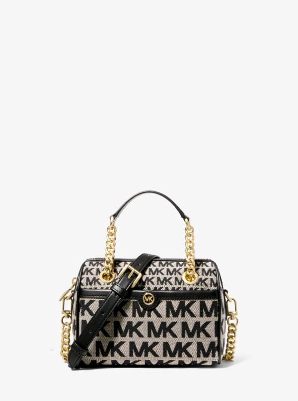 Damske Spojková Taška Michael Kors Blaire Extra-Small Logo Jacquard Duffel Béžové Čierne - Kabelky Michael Kors Nejlevnejsi | SVDWH-7016